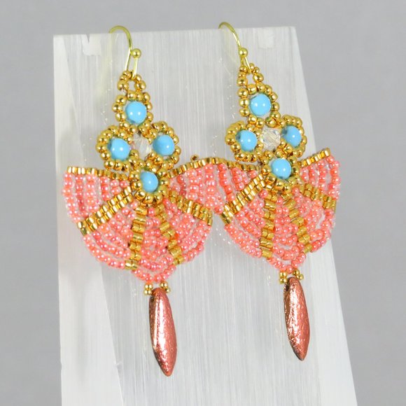 GlassWear Art Couture Jewelry Asian Fan Style Earrings Handmade